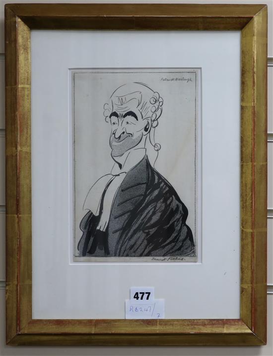 Ernest Forbes, pen & ink, portrait of Patrick Hastings